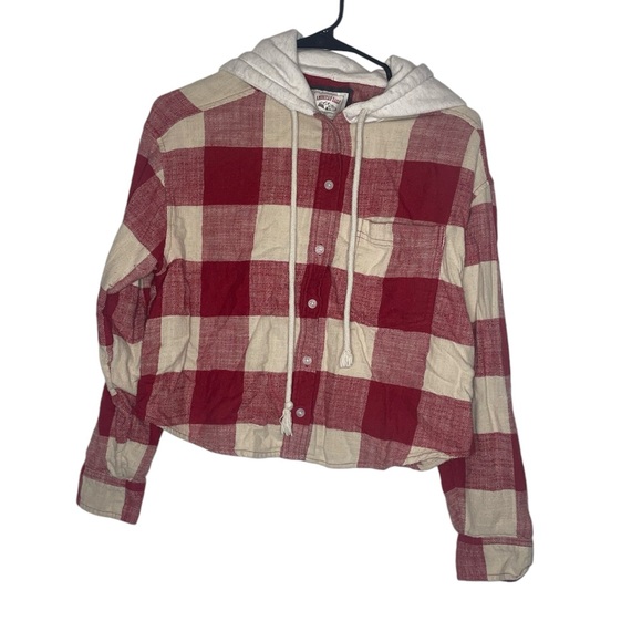 American Eagle Cozy Cabin Medium Cropped Plaid Hoodie with Elbow Patches‎ - Picture 3 of 5